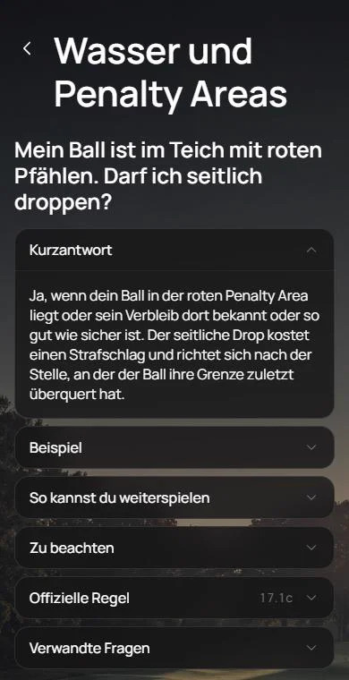 KAVEO GOLF App: Kurzantwort zur Regel für den Ball im Wasser