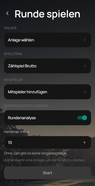 KAVEO GOLF App: Ansicht Runde spielen
